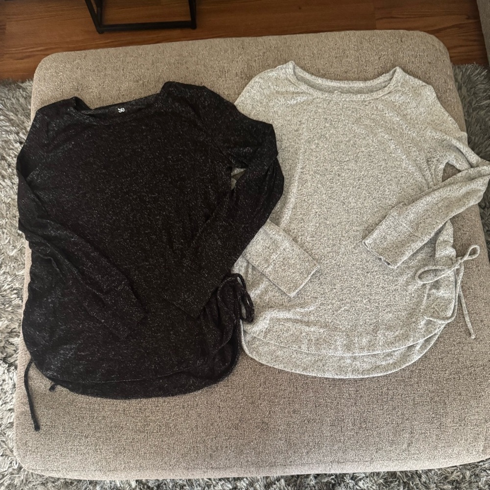 SO Charcoal and Light Gray Long Sleeve Tops with Side Ties